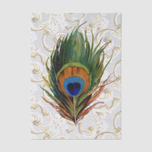 Papel De Seda Peacock Feather Gold Swirl Decoupage Bird Vintage