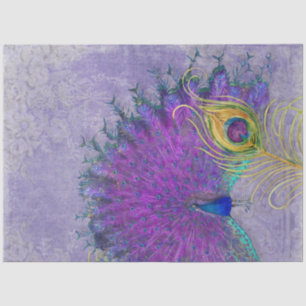 Papel De Seda Peacock Feather Lavender Purple Gold Decoup Art