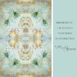 Papel De Seda Peacock Feathers Gold y Duste Blue Decoupage