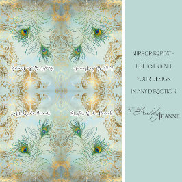 Papel De Seda Peacock Feathers Gold y Duste Blue Decoupage