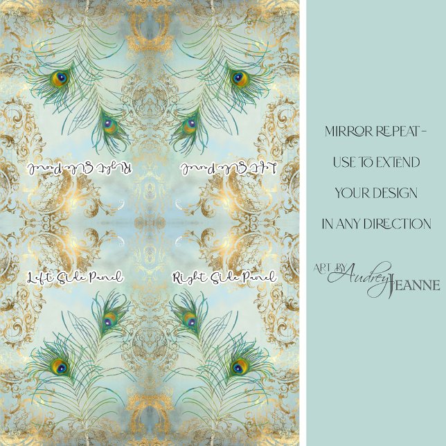 Papel De Seda Peacock Feathers Gold y Duste Blue Decoupage (Subido por el creador)