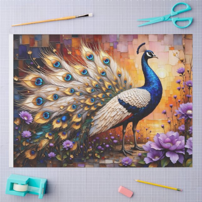 Papel De Seda Peacock in Patchwork Floral Landscape (Artesanía)
