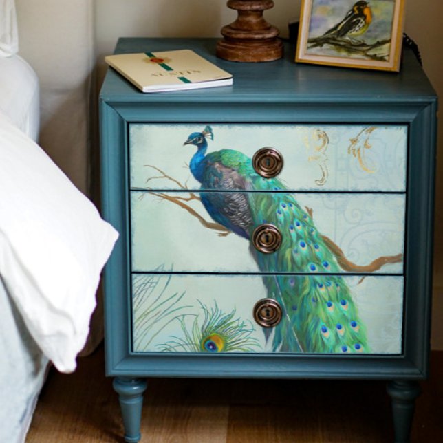 Papel De Seda Peacock n Feathers Gold Dusty Blue Decoupage (Subido por el creador)