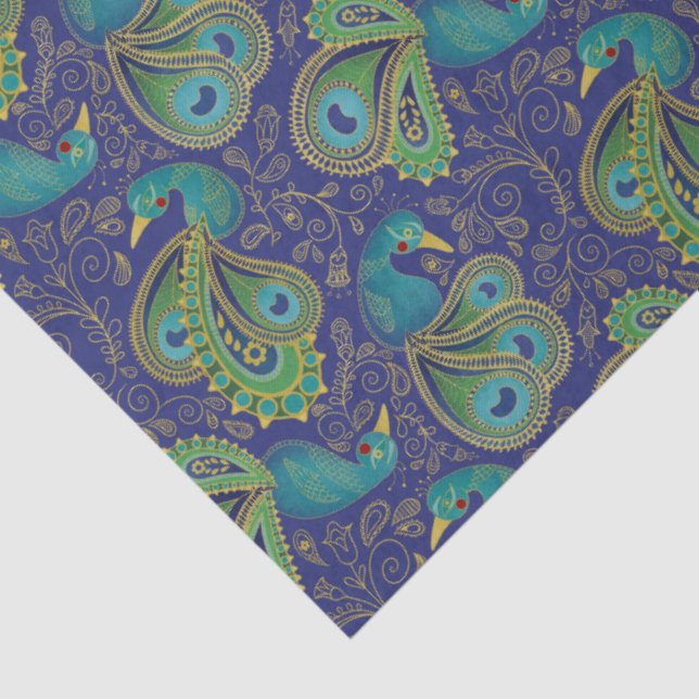 Papel De Seda Peacock Paisley Pattern Blue (Detalle)