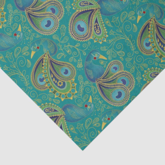 Papel De Seda Peacock Paisley Pattern Teal (Detalle)