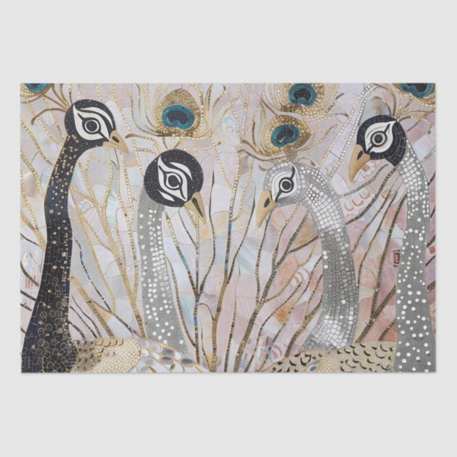 Papel De Seda Peacocos blancos de oro turquesa (Anverso)