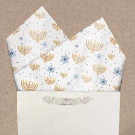 Papel De Seda Pearl Grey Hanukkah Menorah Star of David Pattern
