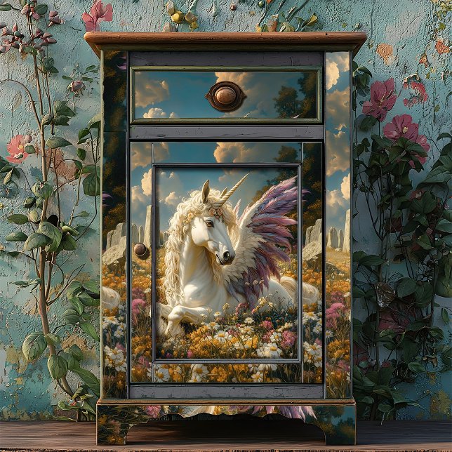 Papel De Seda Pegaso blanco con alas moradas Fantasía mítica (Subido por el creador)