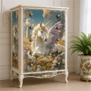 Papel De Seda Pegaso blanco con alas moradas fantasía mitológica