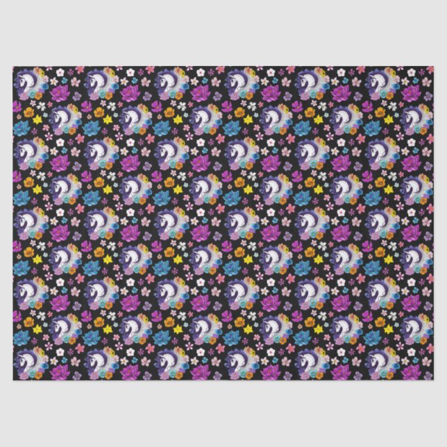 Papel De Seda Pegasus Floral Negro (Anverso)