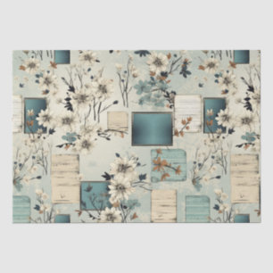 Papel De Seda Película Azul Retro Flor Blanca Ephemera