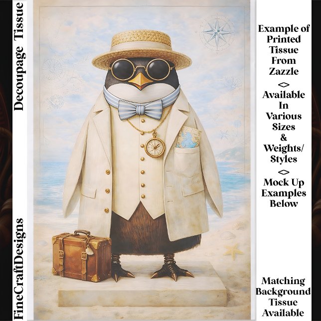 Papel De Seda Penguin Seaside Viajero & Maleta FG5 Decoupage (Subido por el creador)