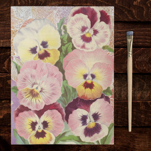 Papel De Seda Pensamientos rosas y púrpuras y Ephemera de encaje