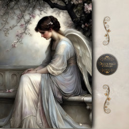 Papel De Seda Pensive Blossom Angel Stone Bench Vintage Decoupag