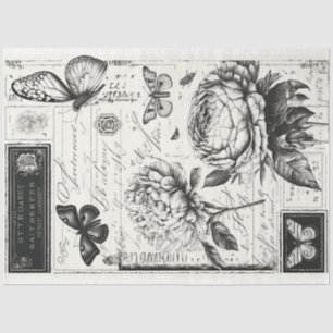Papel De Seda peonatos y mariposas negras y blancas de vintage