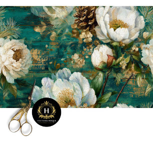 Papel De Seda Peonía de Invierno Verde Azulada Decoupage Sin Cos