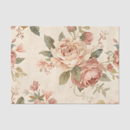 Papel De Seda Peonía Romántica y Rosas de Jardín Antiguo