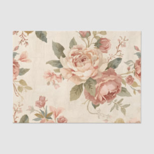 Papel De Seda Peonía Romántica y Rosas de Jardín Antiguo