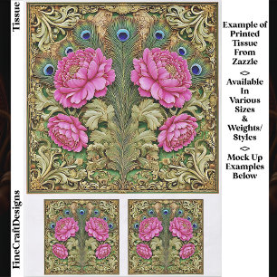 Papel De Seda Peonía Vintage Rosa y Caligrafía Dorada EH8 Decoup