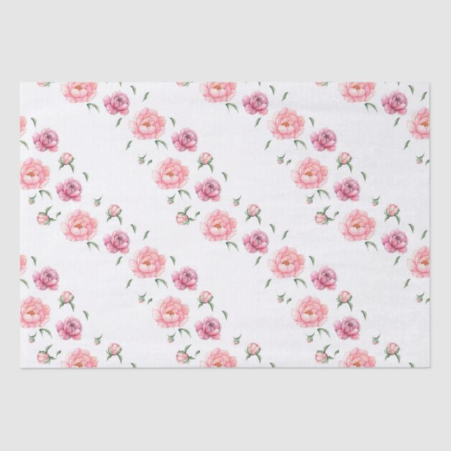 Papel De Seda Peonías acuarela rosa nupcial (Anverso)