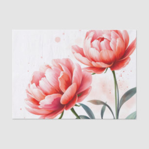 Papel De Seda Peonías acuarelas en Coral y Rubor