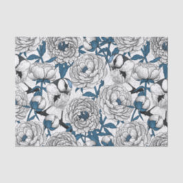 Papel De Seda peonías blancas y aves de teta azul