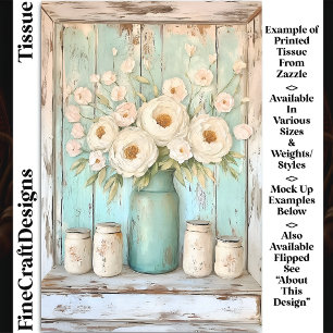 Papel De Seda Peonías crema Shabby Chic, Jarra aguamarina DV5R d
