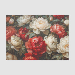 Papel De Seda Peonías en Decoupage Rojo y Blanco