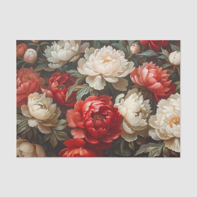 Papel De Seda Peonías en Decoupage Rojo y Blanco (Anverso)