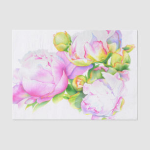 Papel De Seda Peonias, pintura floral rosa, blanca, acuarela