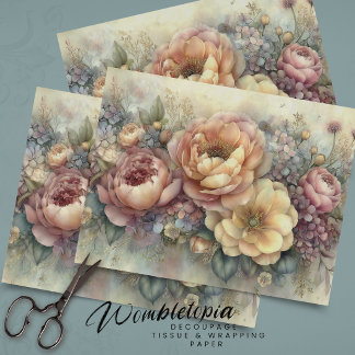 Papel De Seda Peonías Románticas Vintage en Decoupage Rosa Amari