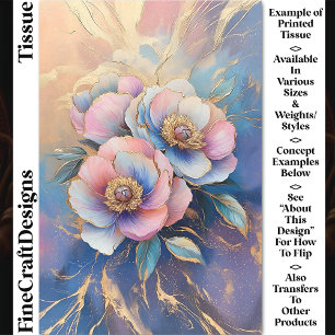Papel De Seda Peonías Rosa Azul Lavanda y Dorado CT4 Decoupage