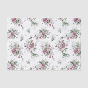 Papel De Seda Peonías rosadas acuarelas y vegetación