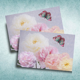 Papel De Seda Peonías rosadas, amarillas y blancas vintage Marip