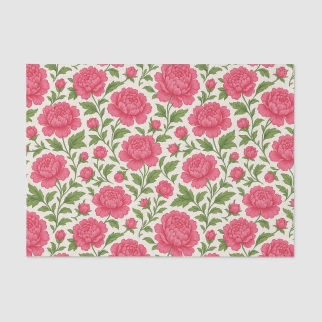 Papel De Seda Peonías Rosadas Lujuriantes Florales Estéticas (Anverso)