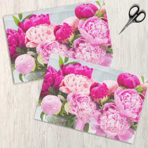 Papel De Seda Peonías rosadas vibrantes con efecto de pintura al