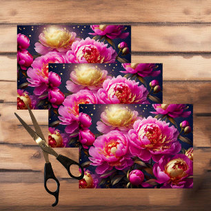 Papel De Seda peonías rosas preciosas con acentos dorados