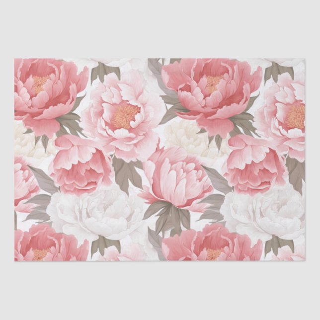 Papel De Seda Peonias rosas y blancas (Anverso)
