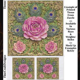 Papel De Seda Peonies & Peacock Feathers Panel EH7 Decoupage