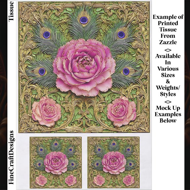 Papel De Seda Peonies & Peacock Feathers Panel EH7 Decoupage (Subido por el creador)