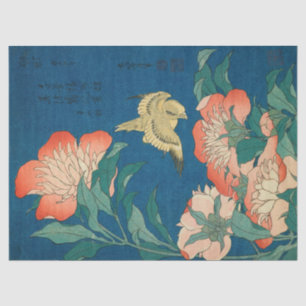Papel De Seda Peonies y Canarias por Katsushika Hokusai