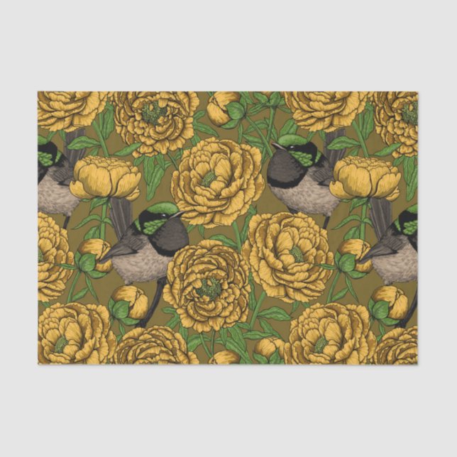 Papel De Seda Peonies y wrens (Anverso)