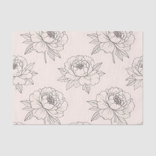 Papel De Seda Peony Floral Line Art Pattern Soft (Anverso)