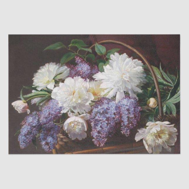 Papel De Seda Peony Lilac Flower Basket Decoup (Anverso)