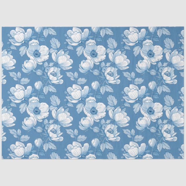 Papel De Seda Peony Rosa de Chinoiserie azul y blanco (Anverso)
