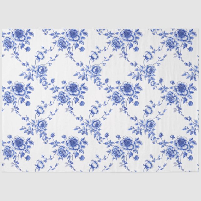 Papel De Seda Peony Rosa de Chinoiserie azul y blanco (Anverso)