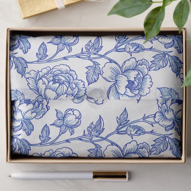 Papel De Seda Peony Rosa de Chinoiserie azul y blanco (Subido por el creador)