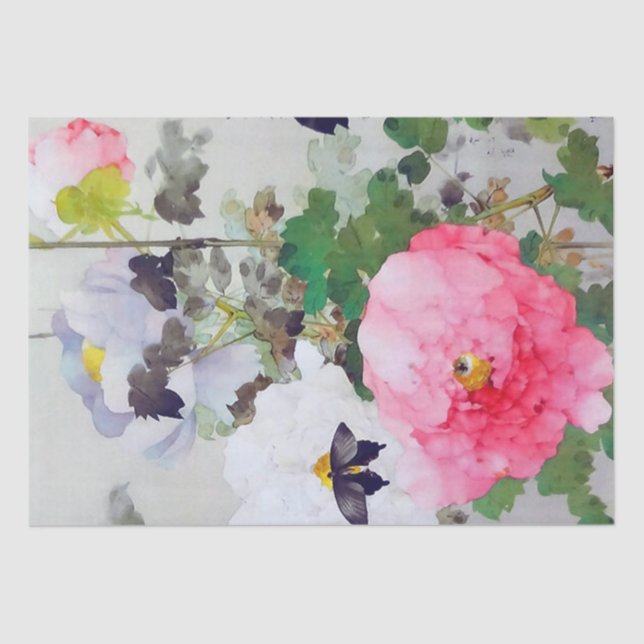 Papel De Seda Peony y Mariposa (detalle), Watanabe Seitei (Anverso)