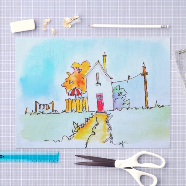 Papel De Seda Pequeña Casa Con Lavado (Artesanía)