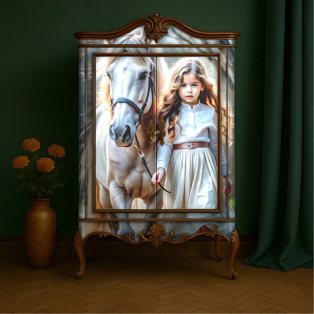 Papel De Seda Pequeña chica vestido con ropa blanca de libros de (Little Girl in Cream Dress with White Horse - Storybook Farm Decoupage Tissue Paper)